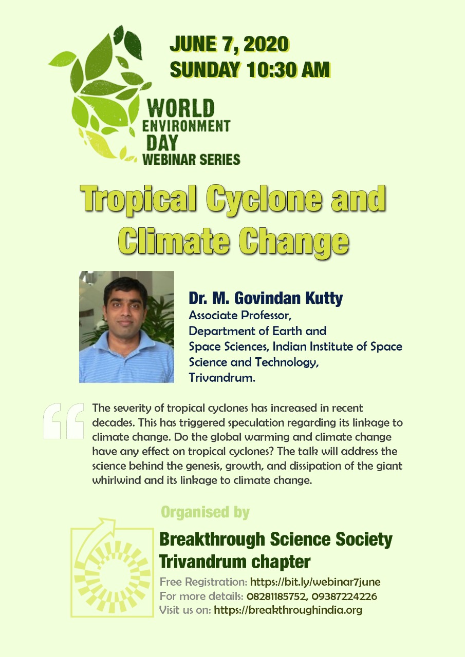 ‘Tropical Cyclone and Climate Change’ – World Environment Day webinar series – organised by BSS Trivandrum chapter
